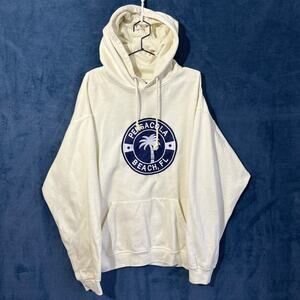Pensacola‎ Beach Florida Cream Heavy Pull Over Hoodie Mens Size XL